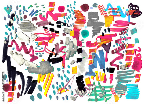 Modern multicolor futuristic pop art pattern. Bright color abstract painting in Neo Memphis style.