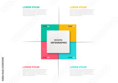 Square infographic template with icons and 4 steps or options. Business concept, workflow layout, flowchart.