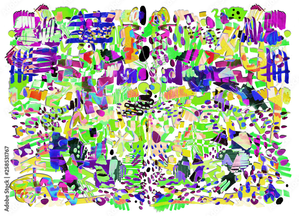 Obraz premium Modern multicolor futuristic pop art pattern. Bright color abstract painting in Neo Memphis style.