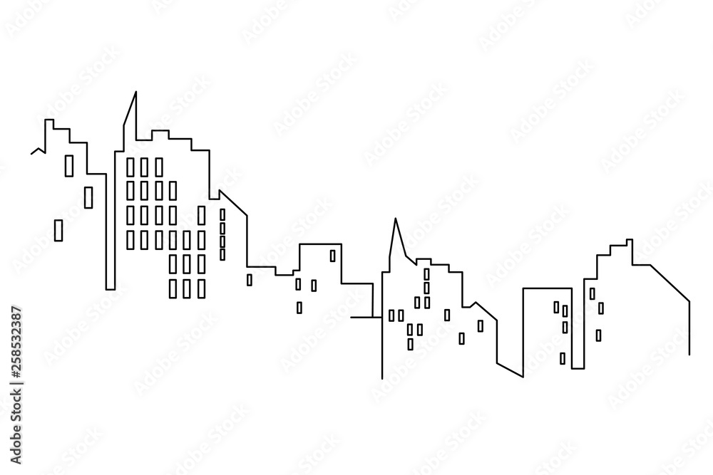 Line city scape isolated or white background. Flat design. Vector graphics