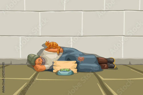 homeless sleeping at wall