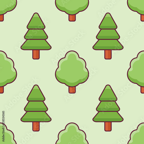 Seamless pattern with trees on green background. Vector texture.