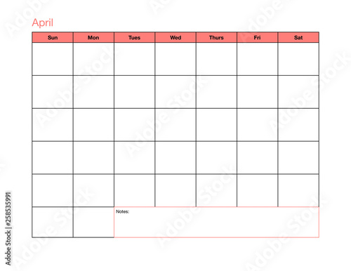 April Blank Calendar Page