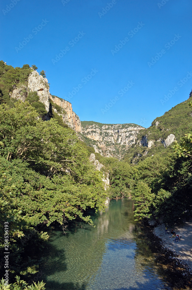 The Vikos Gorge (Voidomatis river) is in the Pindus Mountains of northern Greece