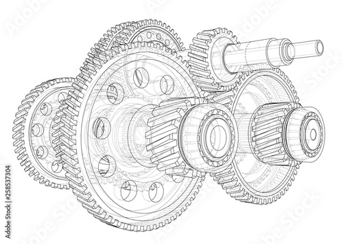Outline gearbox concept. Vector