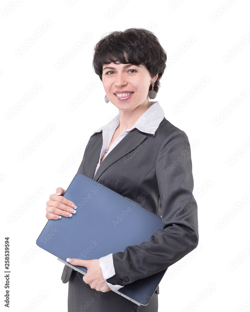 modern business woman with laptop. isolated on white modern business woman with laptop. isolated on white