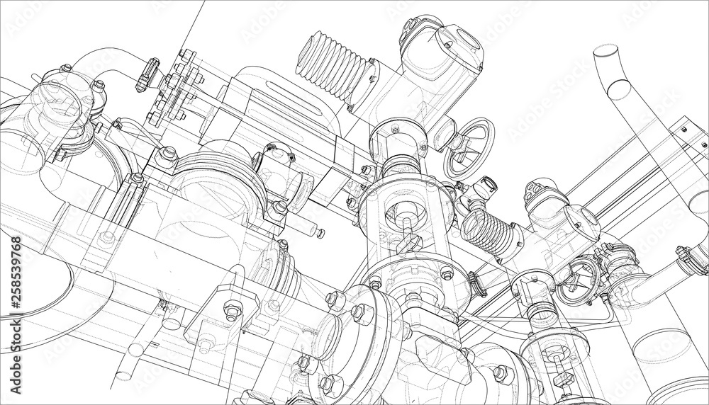 Sketch of industrial equipment. Vector