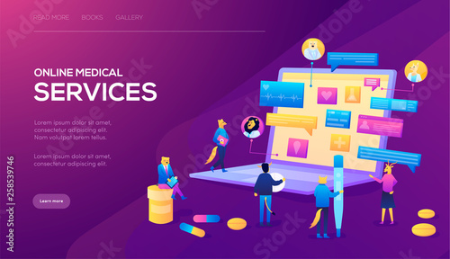 Online medical consultation and support, illustration of medical service