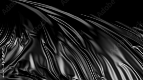 3D rendering of black fabric. The fabric develops smoothly in the wind