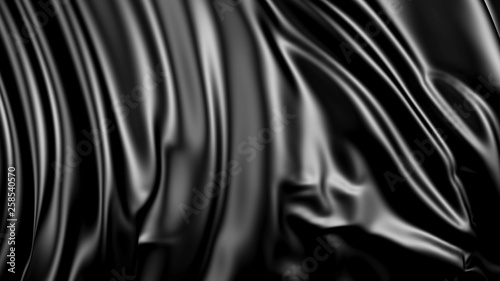 3D rendering of black fabric. The fabric develops smoothly in the wind