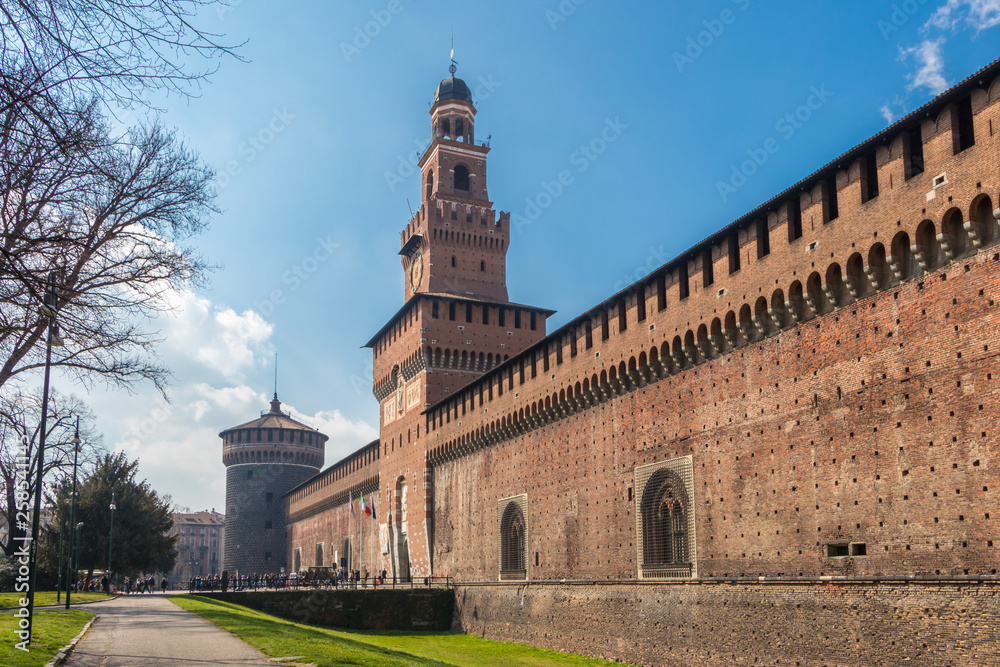The Sforzesco Castle in Milan on a spring day, Italy