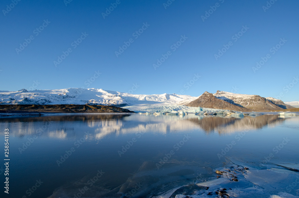 Reflection in frozen water of Glacier in Iceland