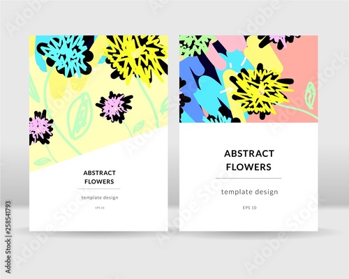 Abstract bright flowers poster template. vector template © Anna