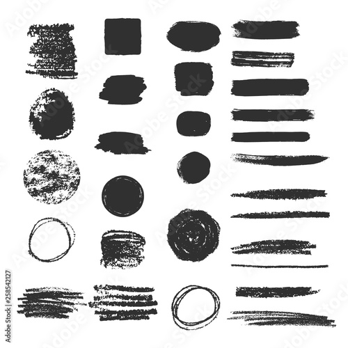 Set of different charcoal hatches. Pencil scribble texture. Rough edges background.