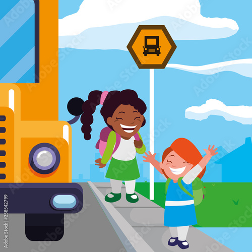 happy little interracial schoolgirls characters