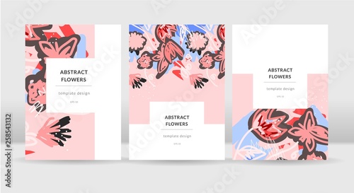 Abstract bright flowers poster template. vector template