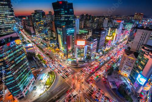 Canvas Print view of downtown at gangnam square in seoul city South Korea