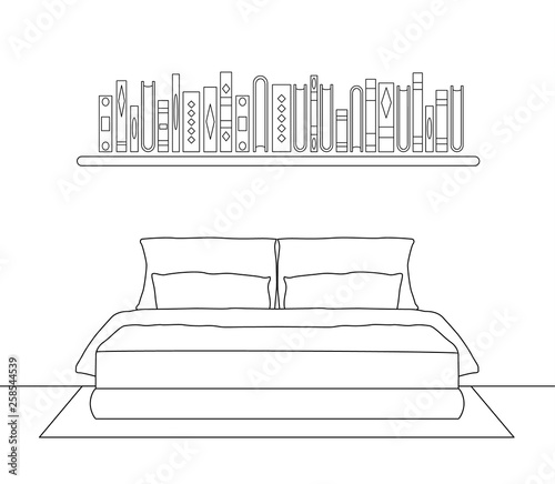 Vector bedroom in outline style. Stroke.