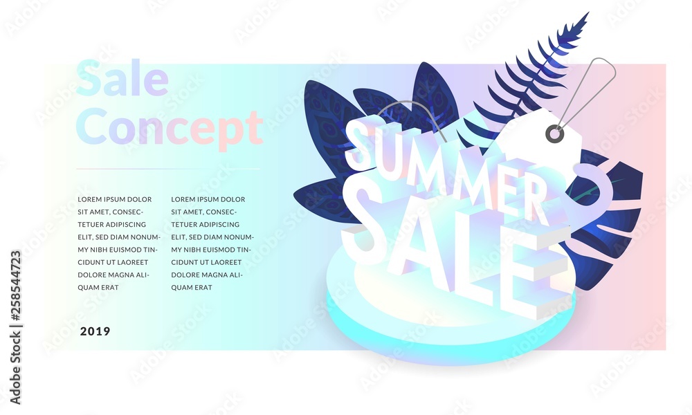 Fototapeta premium Summer sale concept isometric illustration. 3d typography