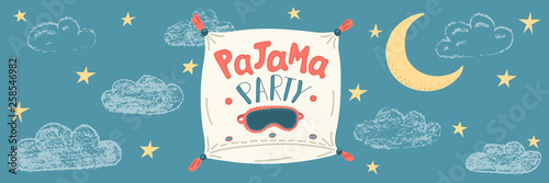 Pajama Party. Cute hand drawn pillow with lettering 