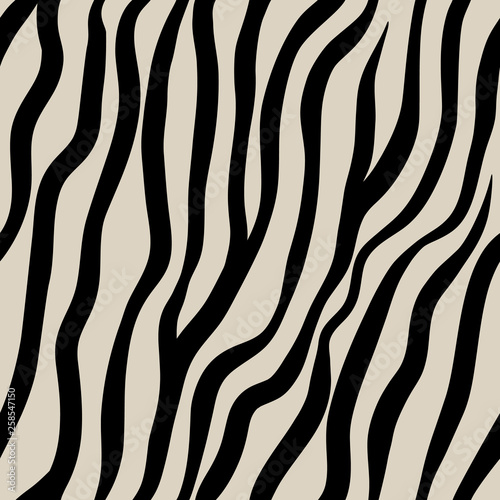 Zebra seamless pattern. Black hand drawn stripes on a beige background