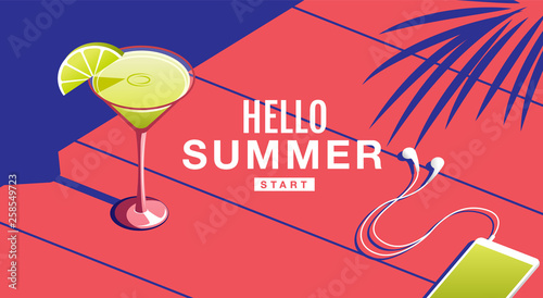Summer Holiday, Poster , Cocktail, Banner, sunshine ,Vector Illustration.