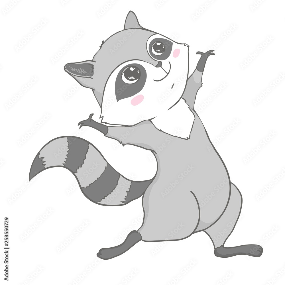 Raccoon cute cartoon animal icon isolated on white background, vector illustration