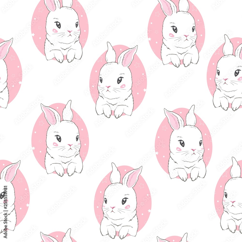 Seamless pattern with cartoon bunnies for kids. Abstract art print. Hand drawn background with cute animals. Vector illustration Seamless pattern with cartoon bunnies for kids. Abstract art print. Hand drawn background with cute animals. Vector illustration