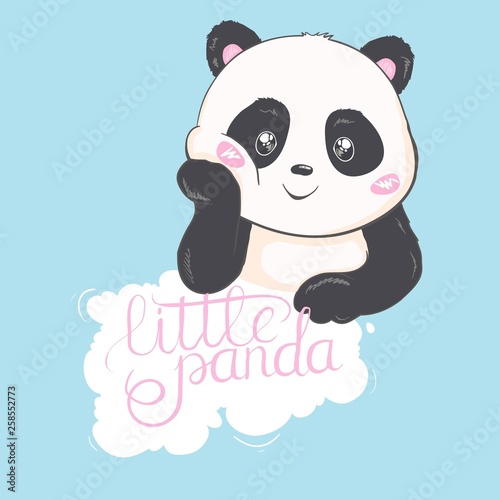 Cute Panda Bear  vector illustration. Animal vector. panda with flowers. Card for Valentine s Day 