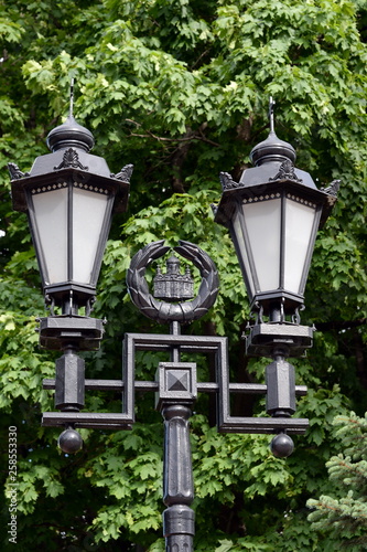 Street lights in the Park near the Cathedral of Christ the Savior in Moscow