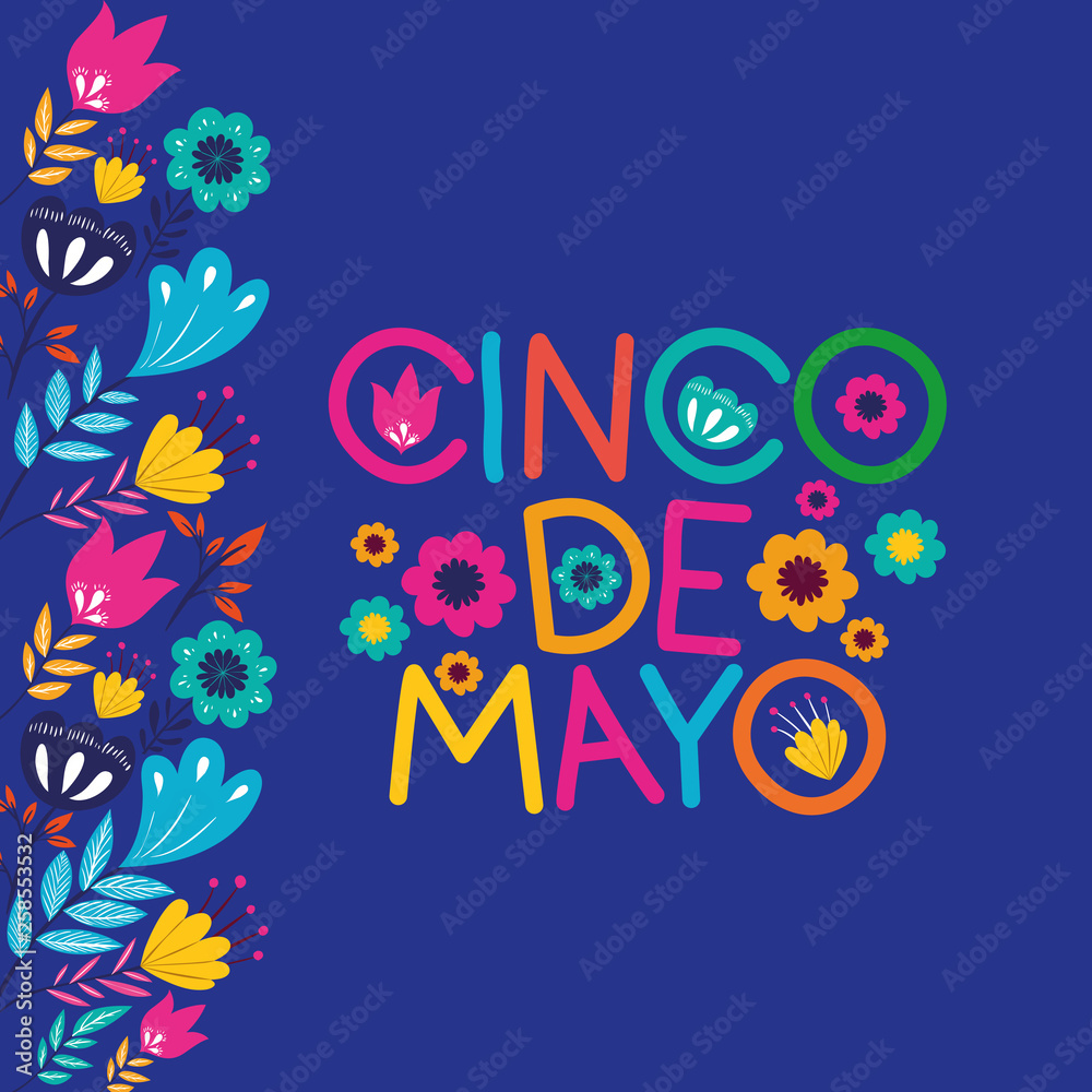 cinco de mayo card with floral frame