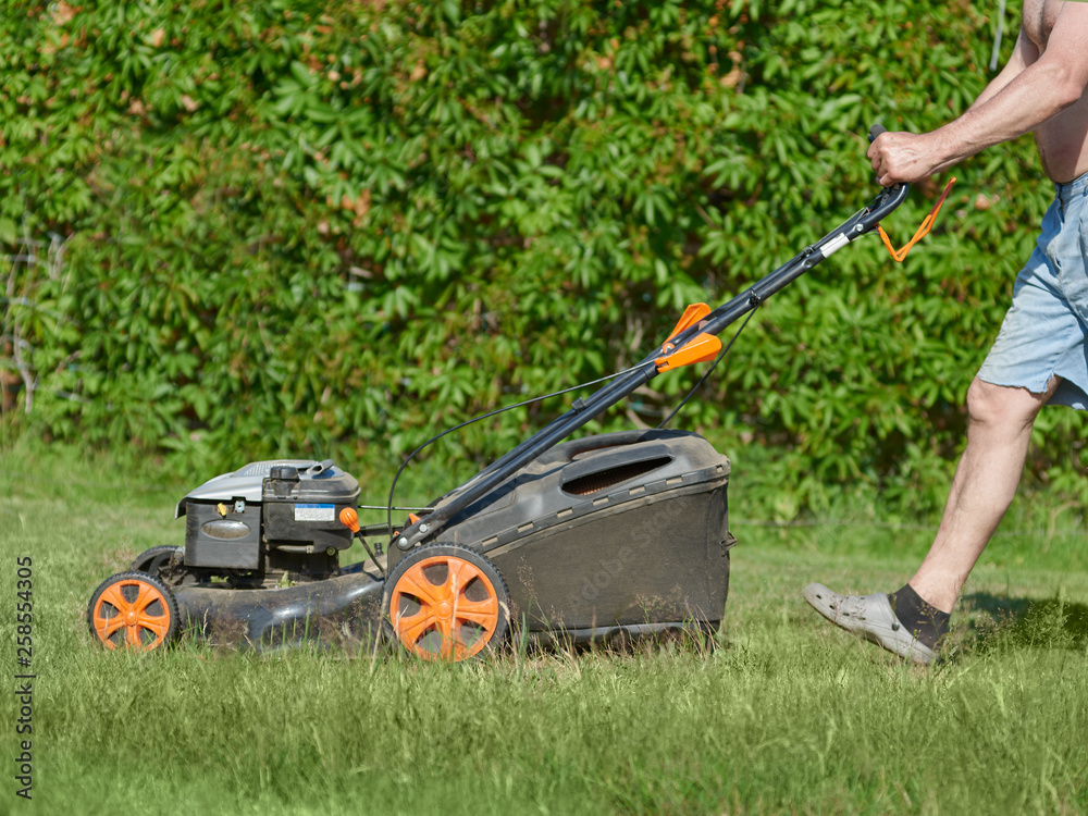 Country works on the personal plot using lawn mower. Country works on the personal plot using lawn mower.