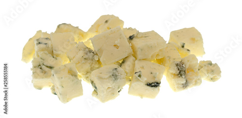 Obraz na plátně Small portion of crumbled blue cheese on a white background.