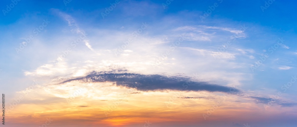 Panorama picture of morning sky cloud and sunlight background