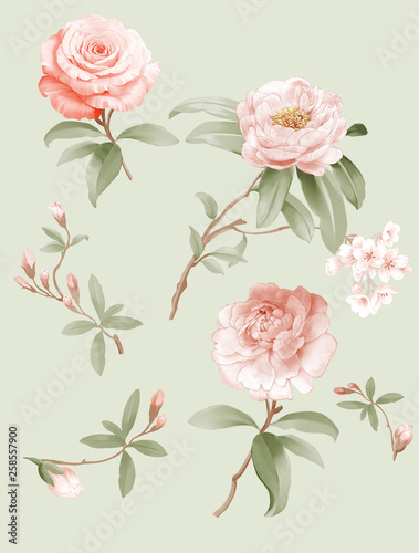 Wallpaper Mural Painted watercolor composition of flowers in pastel colors set Torontodigital.ca