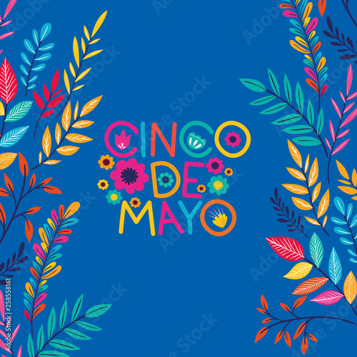 cinco de mayo card with floral frame