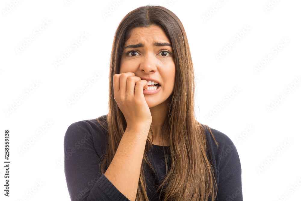 Portrait Of Woman Afraid Of Difficulties Portrait Of Woman Afraid Of Difficulties