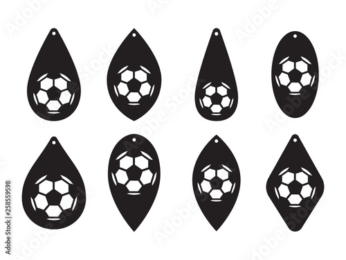 Football earrings. Lasercut template. Sport ball leather earring templates. Vector