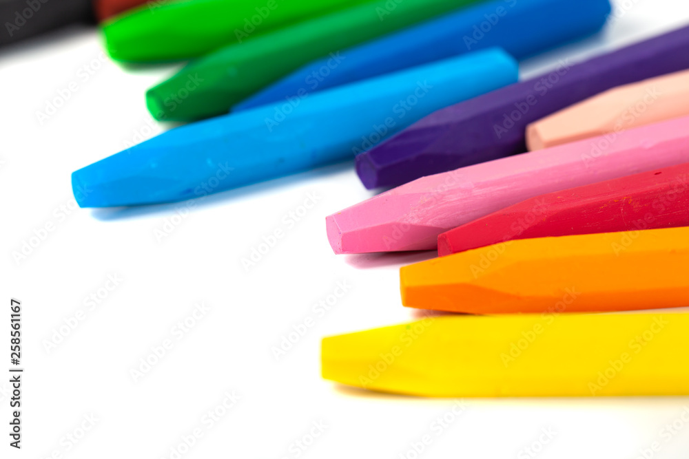 Group of crayons (pencils) stacked on white background Group of crayons (pencils) stacked on white background