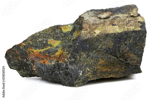 uranium ore (pitchblende with uranophane) from Australia isolated on white background photo