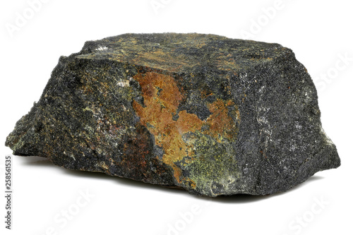uranium ore (pitchblende with uranophane) from Australia isolated on white background photo