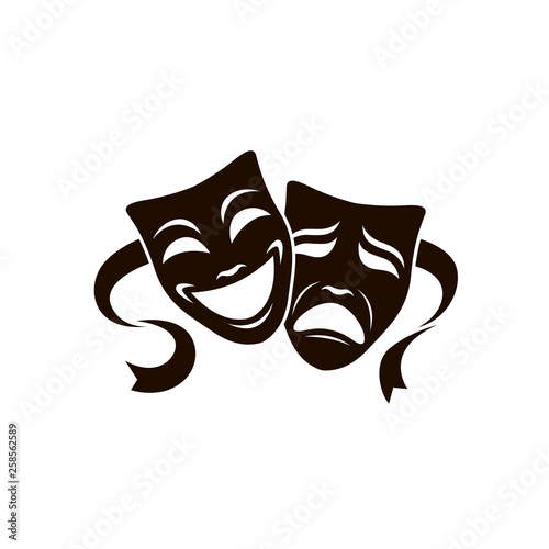 illustration of comedy and tragedy theatrical masks isolated on white background photo