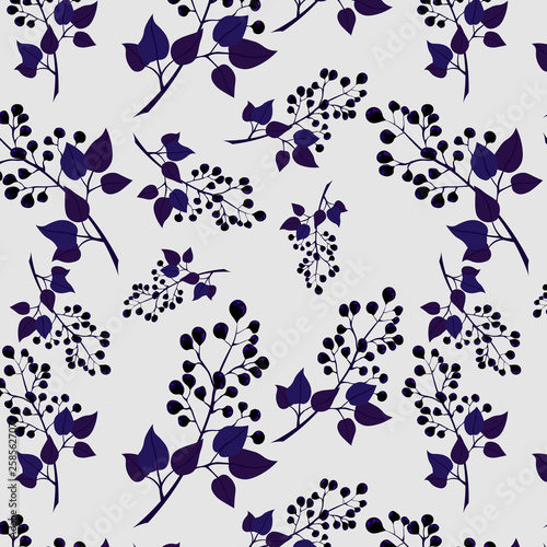 Berry pattern. Branches of black currant on a light background.
