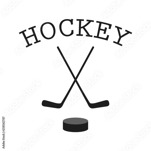 Crossed hockey sticks and puck - vector illustration. Hockey clipart. Flat vector icon isolated on white