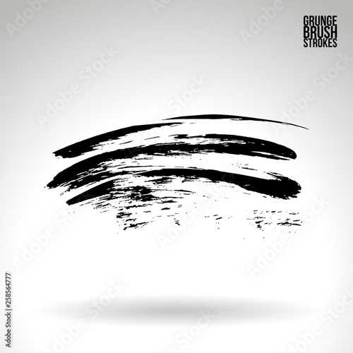 Black brush stroke and texture. Grunge vector abstract hand - painted element. Underline and border design.