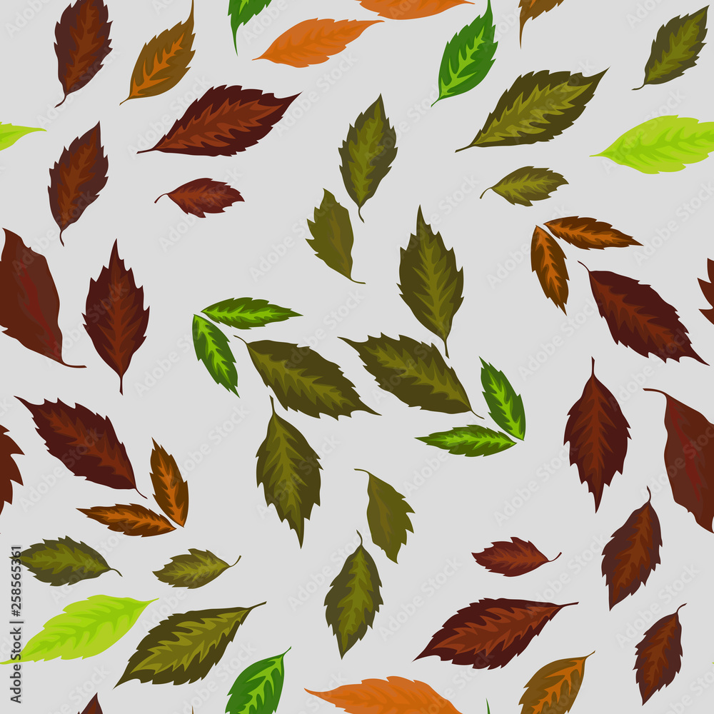Illustration of a seamless background of leaves, the Botanical ornament maple for interior design