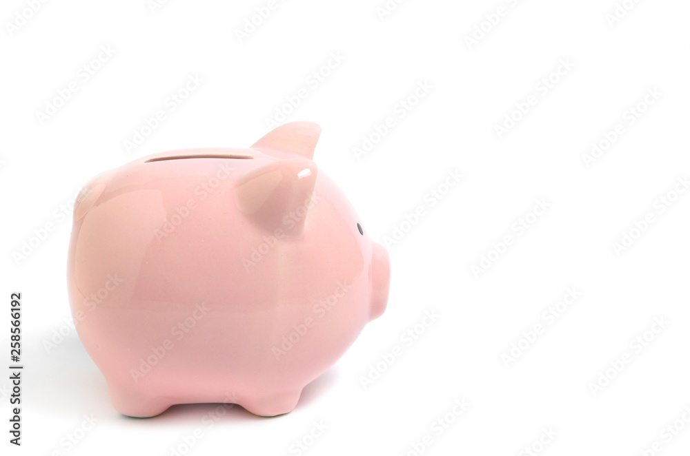 Pink piggy Bank on white background. Money and business.