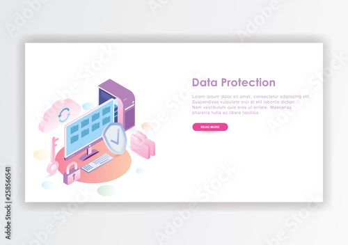 data protection isometric design  template
