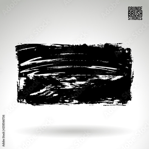 Black brush stroke and texture. Grunge vector abstract hand - painted element. Underline and border design.