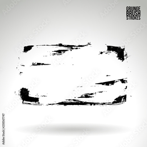 Black brush stroke and texture. Grunge vector abstract hand - painted element. Underline and border design.